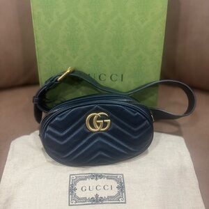 Gucci Black Quilted Crossbody Bag with Gold GG Logo